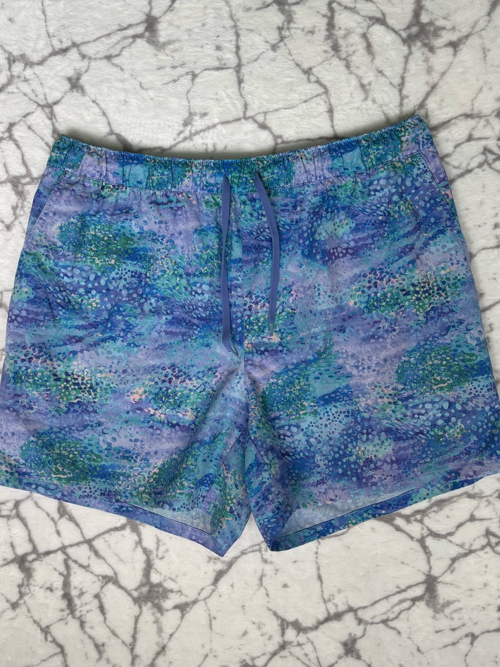 REEL LEGENDS Women’s Fishing Swim Trunks Size L Blue Purple Green Drawstring Brf